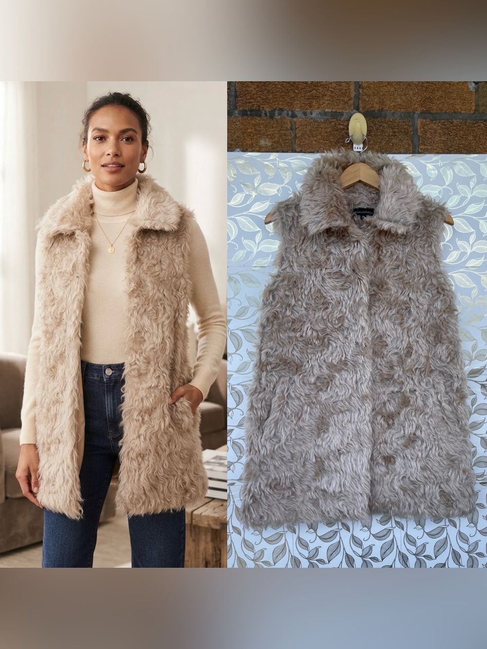 Sofia Cashmere Tan Mohair Shearling Vest Size XS Old Money Minimalist